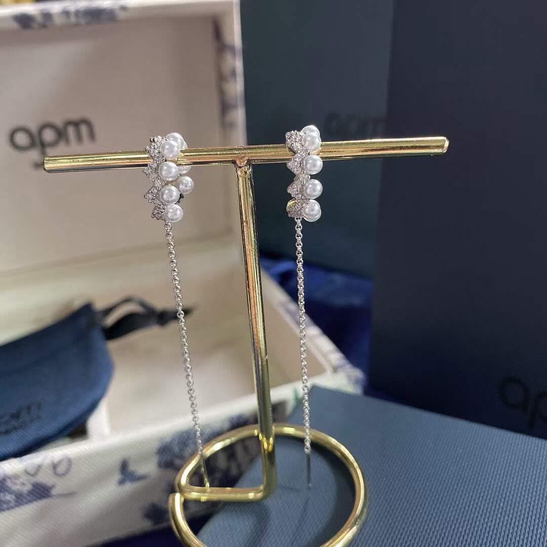 APM Monaco Silver Pearl Threader Earrings